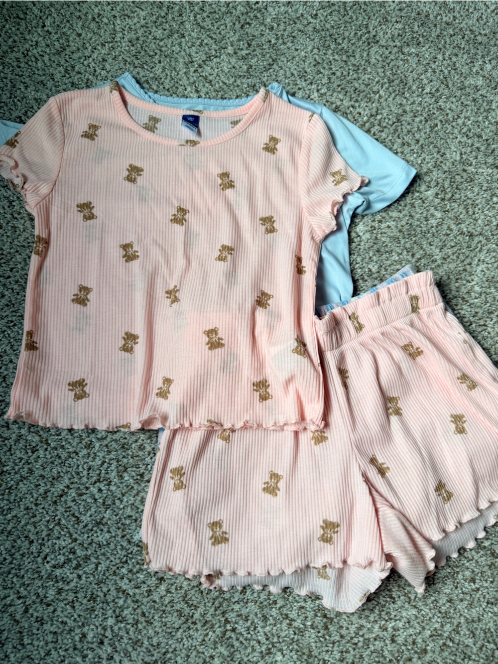 Girls Kids Pink Teddy-Print Ribbed Pajama Set